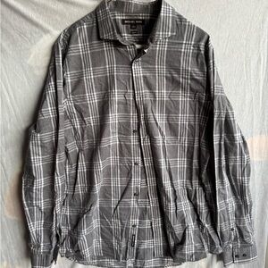 Michael Kors Gray Plaid Casual Button Down Shirt